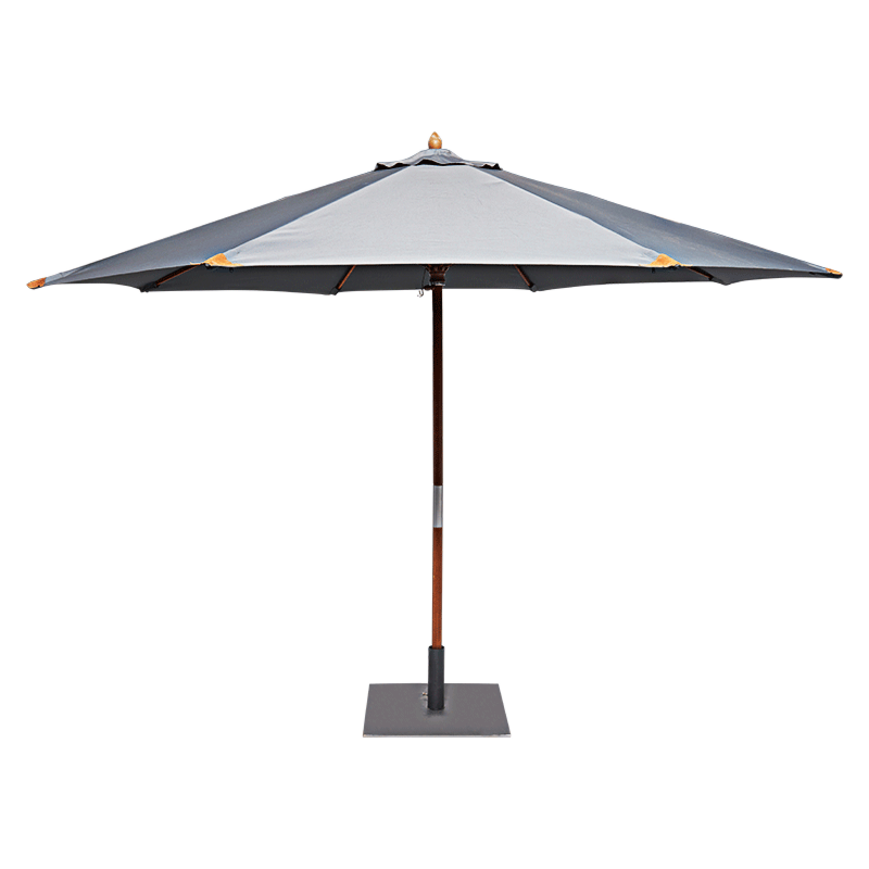 Ronde parasol Ø 350cm smoke met vierkante voet 60x60cm