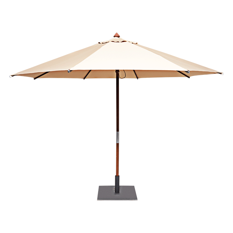 Ronde parasol Ø 350cm zand met vierkante voet 60x60cm