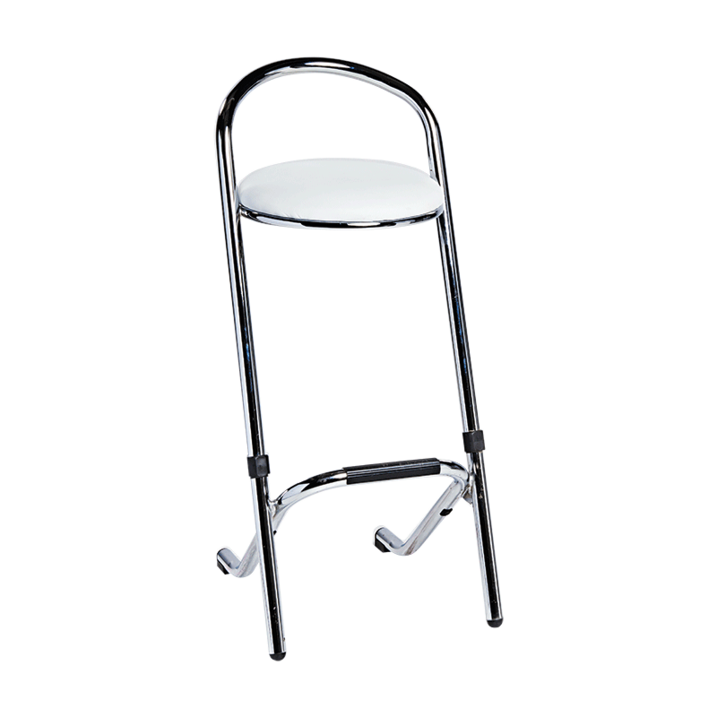 Tabouret en chrome, assise en skaï blanc