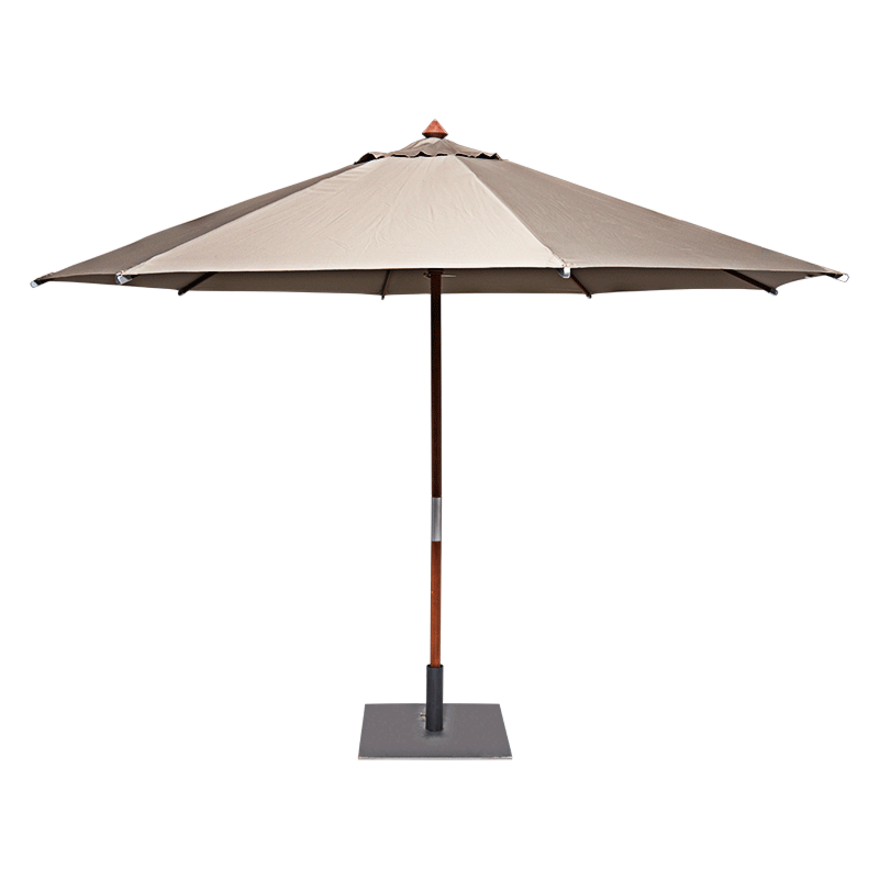 Parasol rond taupe Ø 350cm  avec pied carré 60x60cm