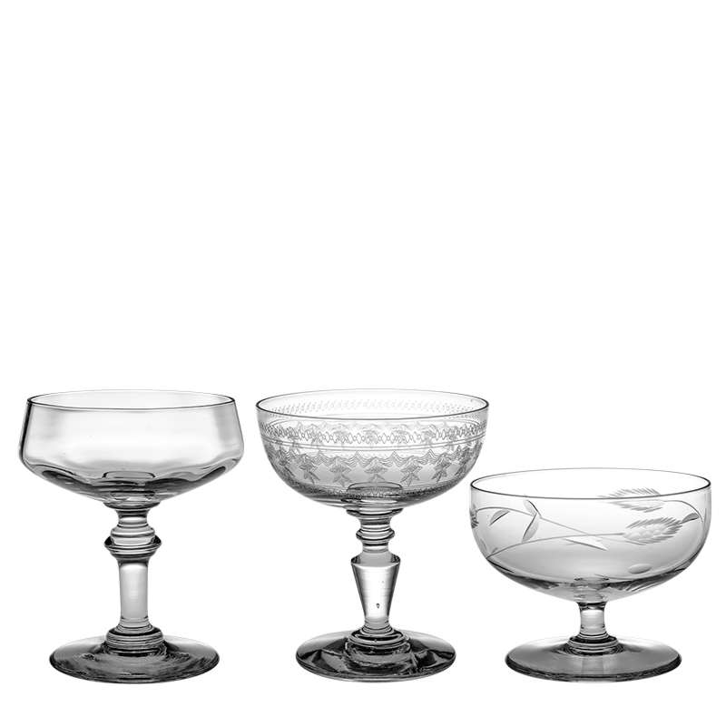 Champagnecoupe Vintage kristal  Ø 9-11 cm H 7-15 cm 10-17cl