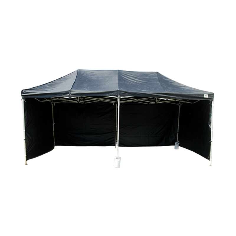 Zwarte tent 6 x 3 m met gewichten