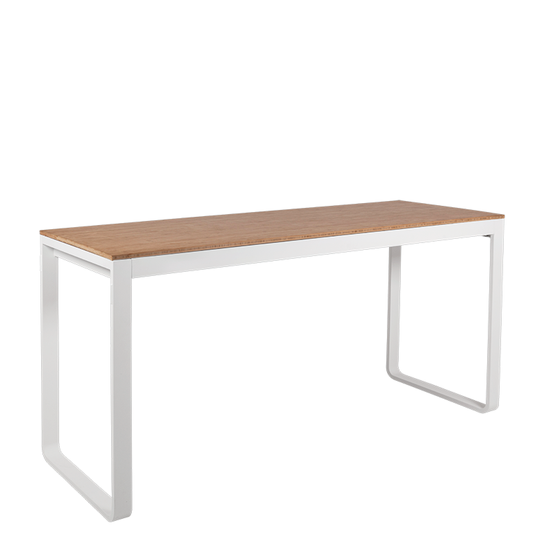 Table haute blanche plateau nature 230 x 80 cm H 110 cm