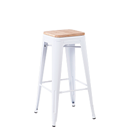 Tabouret industriel blanc assise bois H 78 cm