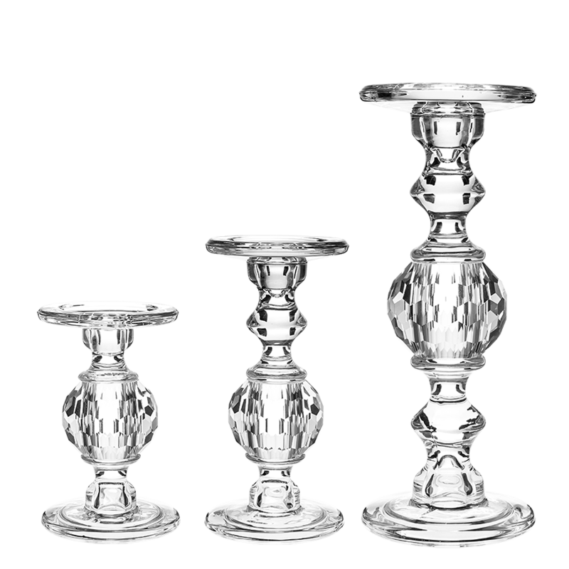 Lot de 3 bougeoirs en verre H 22 cm - 29,9 cm - 34,5 cm