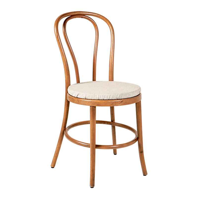 Chaise Bistrot teinte noyer avec galette lin ficelle