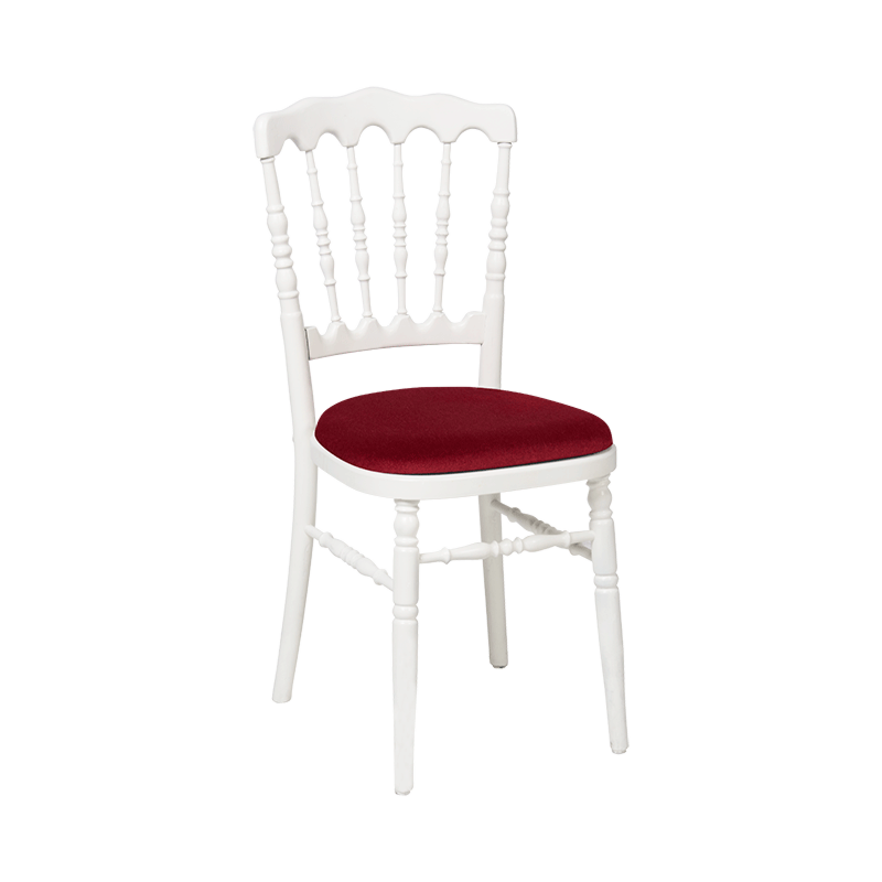 Chaise Napoléon blanche en bois avec galette bordeaux