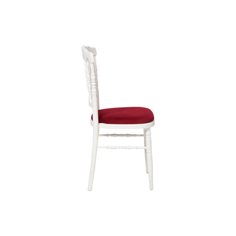 Chaise Napoléon blanche en bois avec galette bordeaux