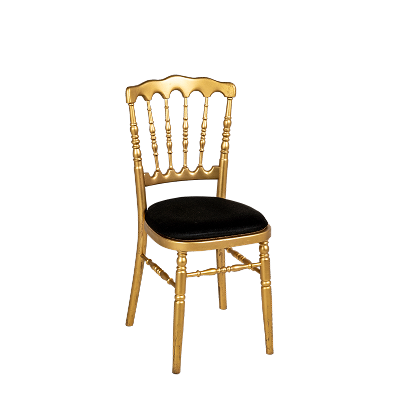 Chaise Napoléon dorée en bois avec galette houssée velours grise