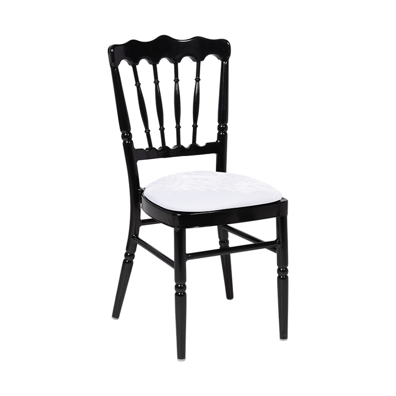 Chaise Napoléon noire en aluminium avec galette velours blanche