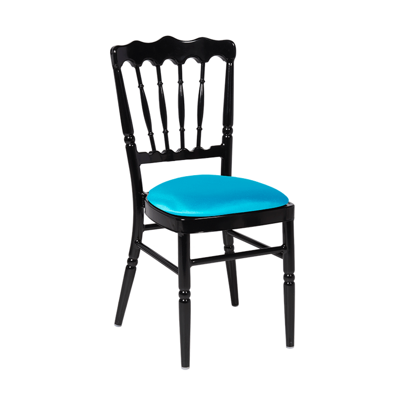 Chaise Napoléon noire en aluminium avec galette turquoise