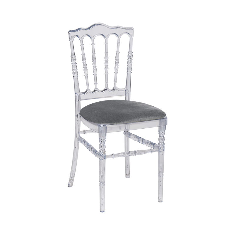 Chaise Napoléon transparente en plexi avec galette velours grise