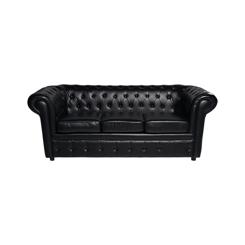 Zwarte Chesterfield driezit 205 x 90 cm H 75 cm