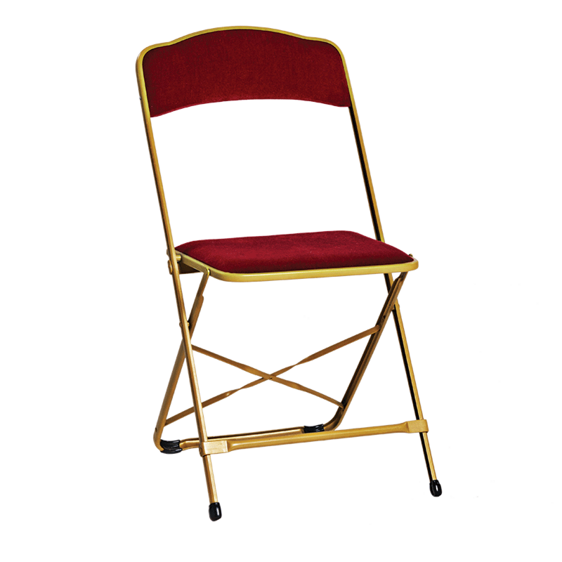 Chaise pliante dorée - velours rouge