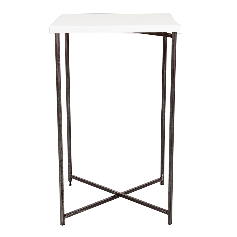Gekruiste Hoge tafel staal wit blad 65 x 65 cm H 110 cm