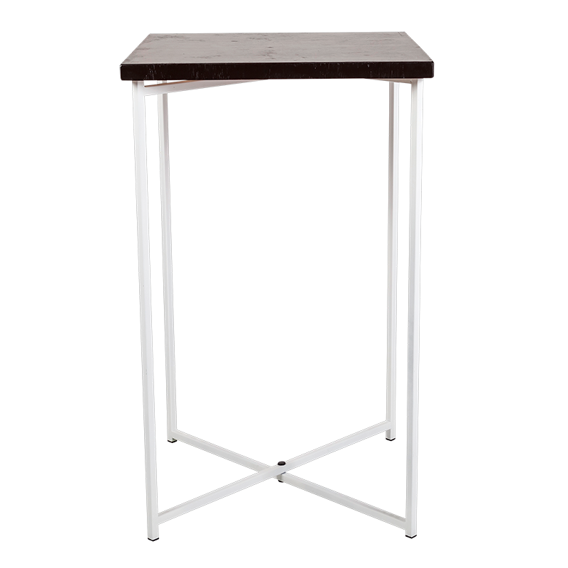 Gekruiste Hoge tafel wit zwart blad 65 x 65 cm H 110 cm