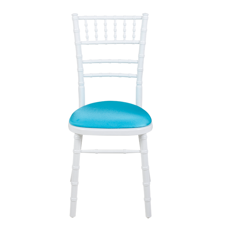 Stoel Bamboe wit met turquoise zitvlak