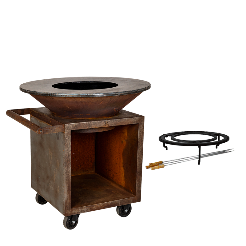 Barbecue Corten avec brochettes Ø 95 cm H 115 cm