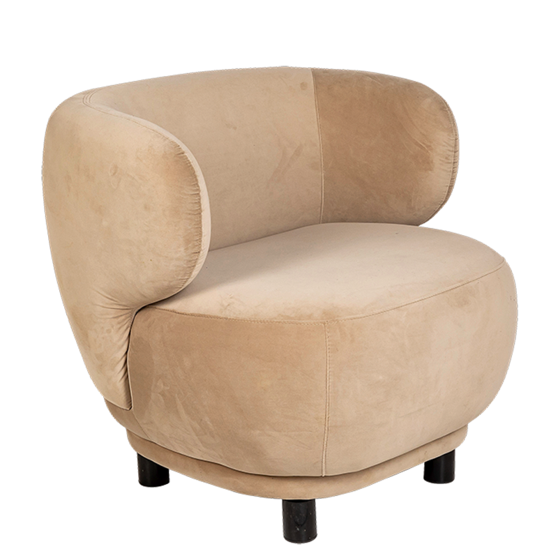 Elton zetel in taupekleurig fluweel met verhoog H80 B78 L90 cm