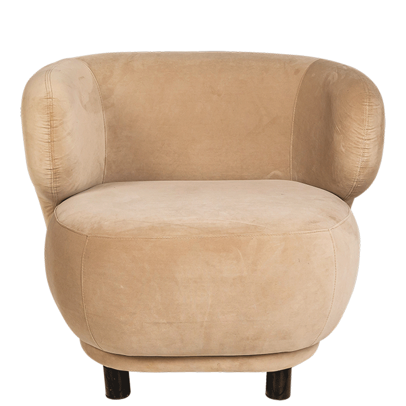 Elton zetel in taupekleurig fluweel met verhoog H80 B78 L90 cm