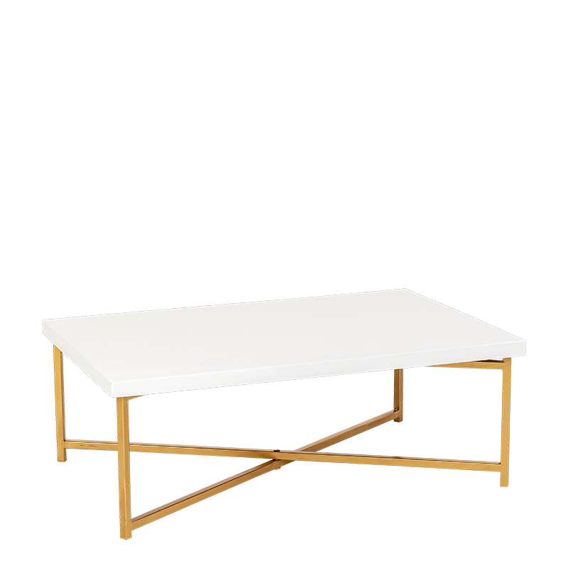 Gouden salontafel met wit blad 64 x 101 cm H 35 cm