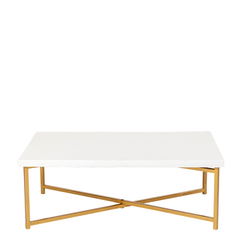 Gouden salontafel met wit blad 64 x 101 cm H 35 cm